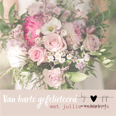 Wenskaart Gefeliciteerd Met Jullie Huwelijk Boeket Met Roze Rozen Bij Pip