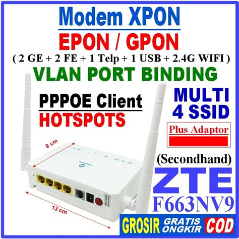 Jual F663NV9 XPON ZTE Modem EPON GPON LAN 2GE 2FE ENGLISH FIRMWARE