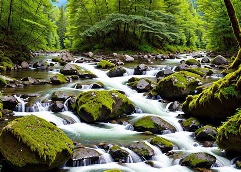 Paisaje Natural Con Cascada Que Fluye A Través Del Bosque Fondos