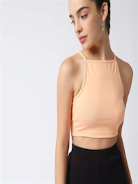 Buy Disrupt Womens Peach Spaghetti Square Neck Slim Crop Top Tops For Women 19158124 Myntra