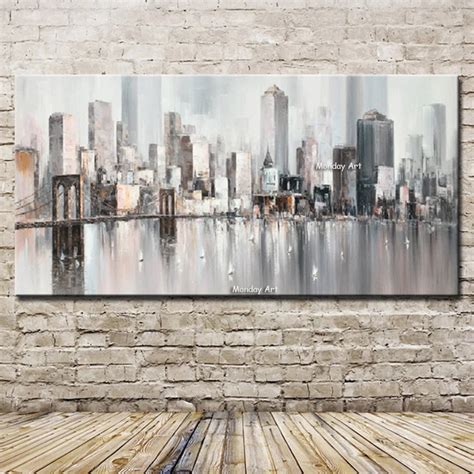 Hand painted New York Skyline City Architecture Abstract Wall Art Hand ...