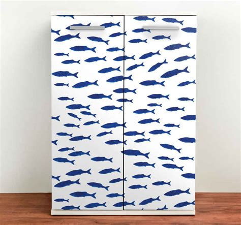 Sticker Meuble Sticker De Poissons Bleus Sur Fond Blanc Tenstickers