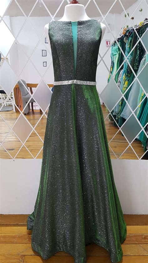 Vestido Verde Tornasol Corte A Con Cinto Plata El Vestidor