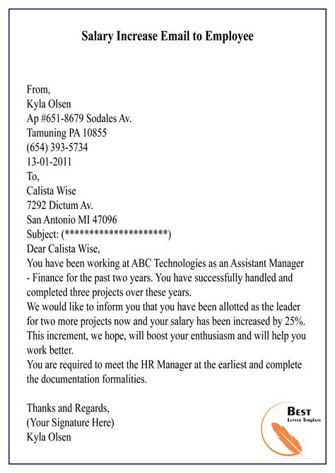 Salary Increase Email To Employee 01 Best Letter Template