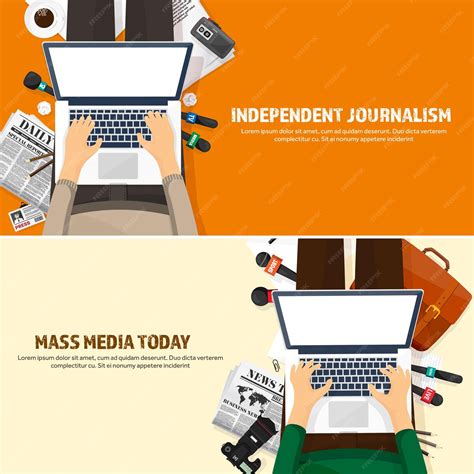 Premium Vector Mass Media Background In A Flat Style Press Conference With Correspondent And