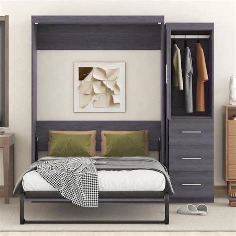 Harper Bright Designs Gray Wood Frame Full Size Murphy Bed With