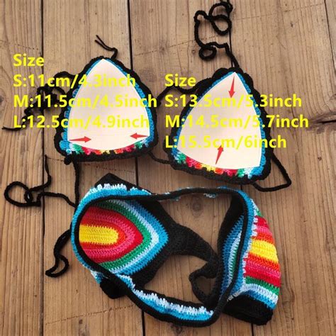 Handmade Crochet Bikini Set Rainbows Rasta Tassel Women Swimwear Push