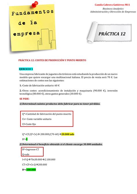 Práctica 12 Fundamentos de la empresa PRÁCTICA 12 COSTES DE