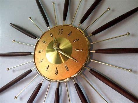 Mid Century Starburst Wall Clock Large Wood And Metal