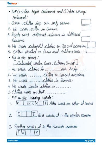 CBSE Class 2 EVS Clothes Worksheet With Solutions