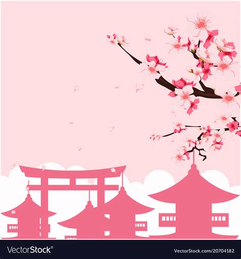 Japan pagoda sakura pink background image Vector Image