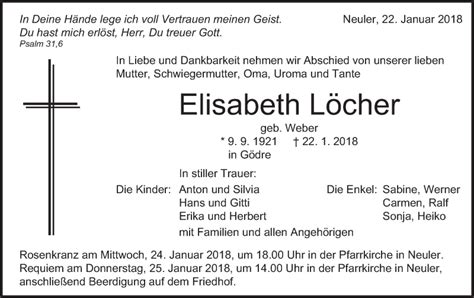 Traueranzeigen von Elisabeth Löcher OstalbTrauer