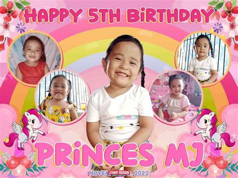 4x3 Happy 5th Birthday Princes MJ Unicorn Design