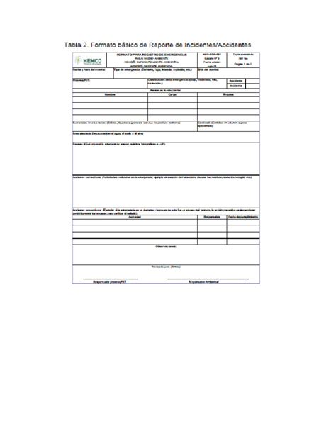 Formato Para Reportes De Incidentes Y Accidentes Ambientales Pdf