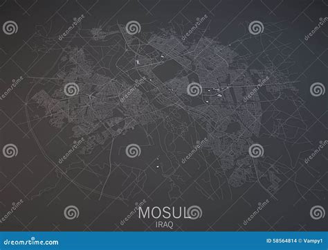 Map of Mosul, Iraq, Satellite View Stock Illustration - Illustration of ...