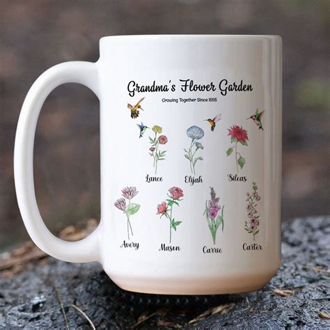 Personalized Grandmas Flower Garden Birth Month Flower Mug With Names