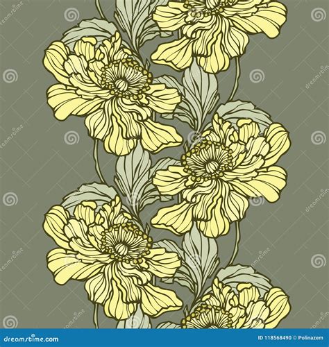 Seamless Pattern With Poppy Peonies Or Roses Flowers Stock Vector