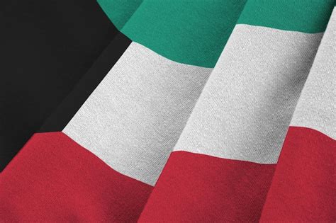 Premium Photo Kuwait Flag With Big Folds Waving Close Up Under The