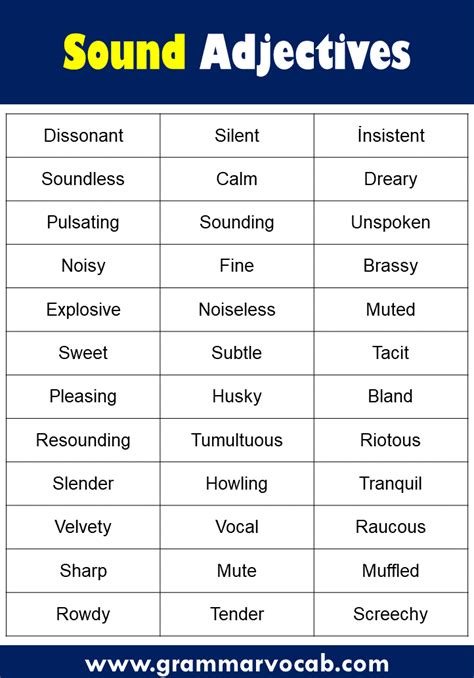 100 Sound Adjectives List Adjective For Sound Quality Grammarvocab