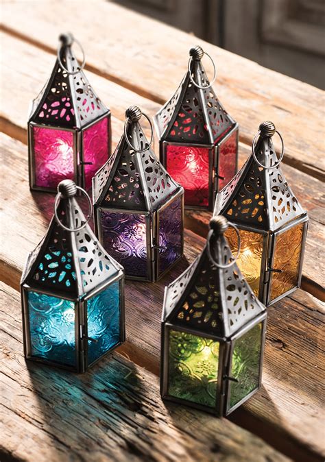 Moroccan Style Mini Glass Lantern Free Standing Colourful Glass Lamps