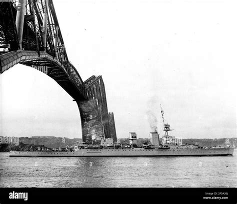 Royal Navy Cruiser Hms Frobisher Passes Under Forth Bridge 25 May 1937