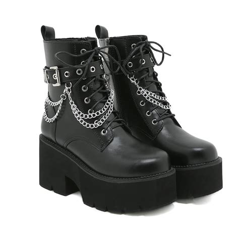 Zapatos De Plataforma Con Hebilla G Tica Para Mujer Botas De Combate