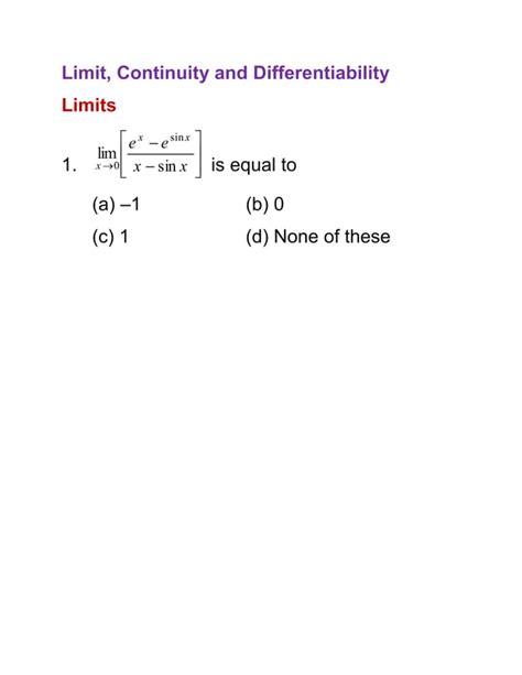 Limit Continuity And Differentiability For Jee Main Pdf Free