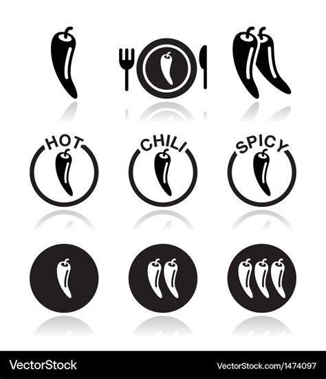 Chili Peppers Hot And Spicy Food Icons Set Vector Image