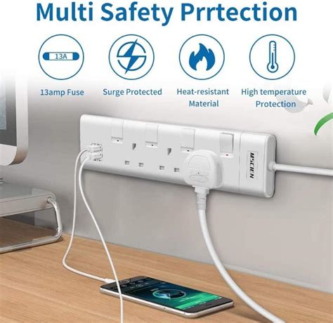 Mscien Way M Extension Lead With Usb Slots Individually Switched