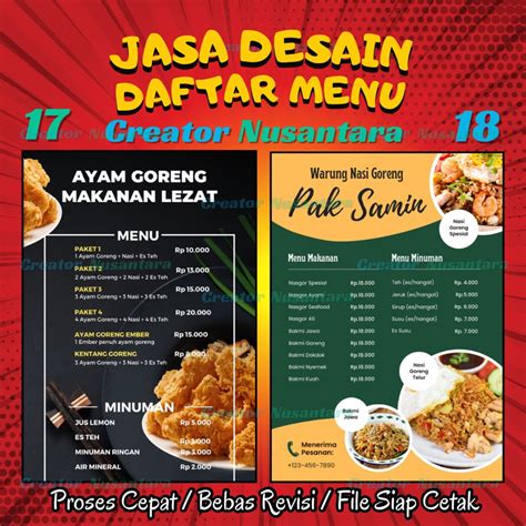 Jual Desain Daftar Menu Makanan Minuman Edit Daftar Menu Custom