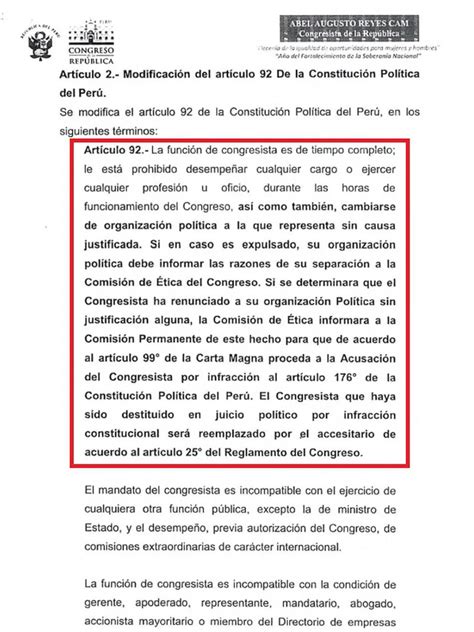 Congresista De Perú Libre Y Vinculado A Vladimir Cerrón Presenta Nueva Ley Antitransfuguismo