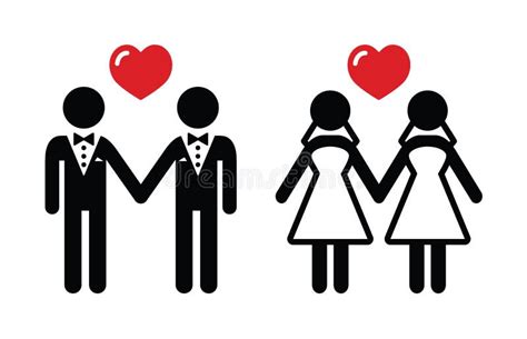 Gay Lesbian Marriage Icons Set Stock Illustration Illustration Of