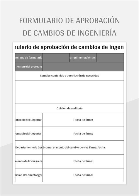Plantilla de Formato Excel Formulario De Cambio De Diseño De Ingeniería