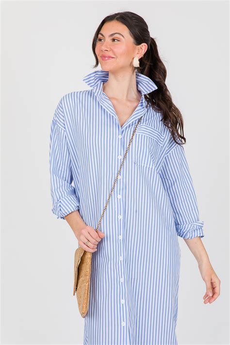 Shirt Dress Maxi Blue Stripe New Arrivals The Blue Door Boutique