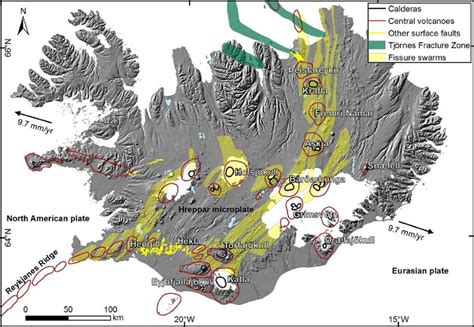 Geodynamic map of Iceland with names of the tectonic plates and ...