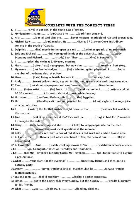 VERB TENSE ESL Worksheet By Barbarabs Verb Tenses Grammar