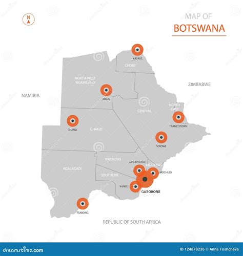 Botswana Map With Administrative Divisions Stock Vector Illustration