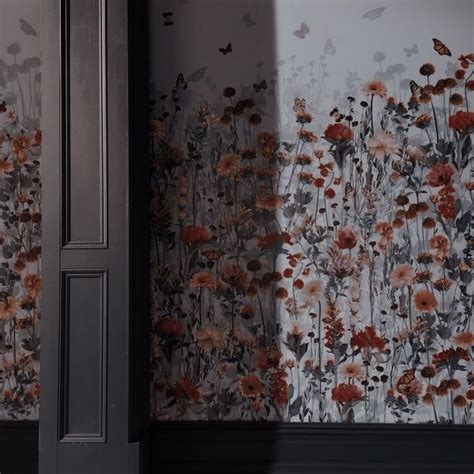 The Wallpaper Is Decorated With Flowers And Butterflies