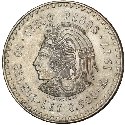 Mo Mexico Pesos Aztec Chief Cuauhtemoc Pcgs Ms Silver