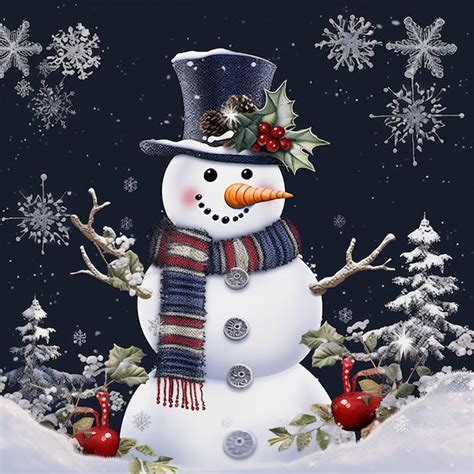 Premium Photo There Is A Snowman With A Hat And Scarf On In The Snow