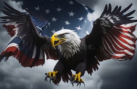 American Bald Eagle Screaming With Usa Flag Stock Illustration