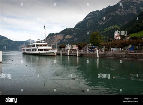 Switzerland Ferry Arriving At Fluelen On Lake Luzern The William Tell