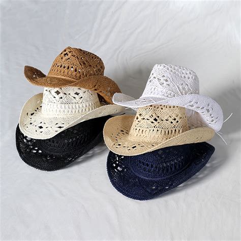 CherryHome Women Staw Cowboy Hats for Summer Wide Brim Western Cowgirl ...