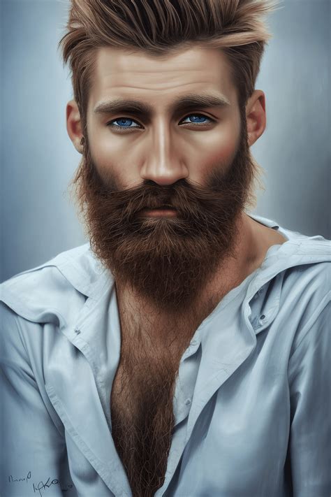 Superbe peinture à l huile hyperdétaillée de carats représentant un homme gay barbu avec une