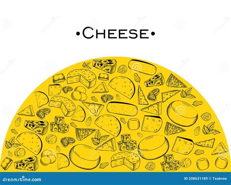 Cheese Collection Vector Design Template In Sketch Style Stock Vector