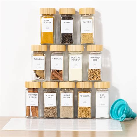 Amazon Glass Spice Jars With Label Set Bamboo Lids Funnel