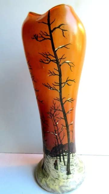 Vase Art Nouveau D Co Maill Legras Paysage De Neige Arbres Femme