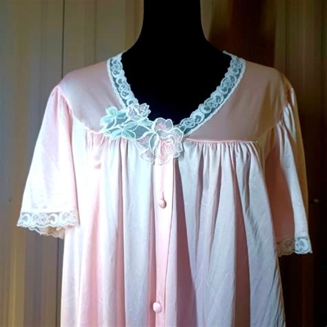 Vintage Intimates And Sleepwear Vintage Vtg Vandemere Lace Applique Button Midi Nightgown In