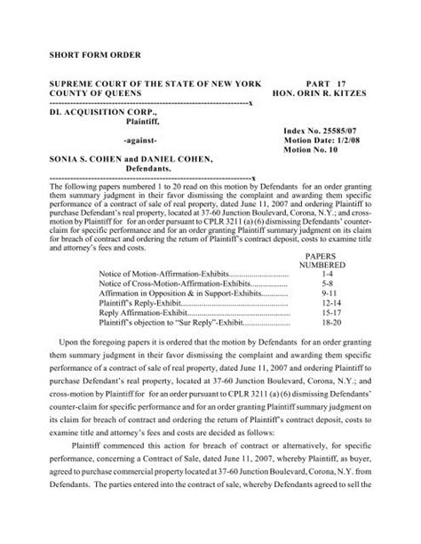 Short Form Order Supreme Court Of The State New York State Unified