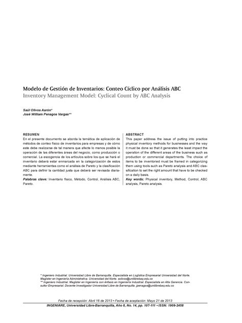 Modelo De Gestion De Inventarios Conteo Ciclico Por Analisis Abc